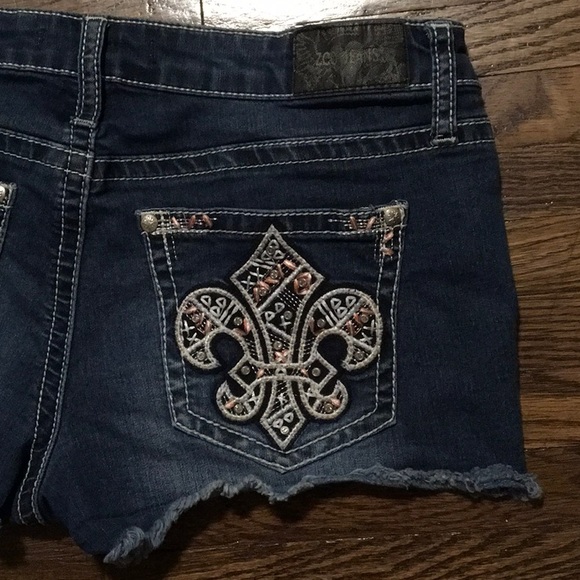SALE - ZCO Cut-Off Fleur de Lis Embellished Jean Shorts - Picture 5 of 8